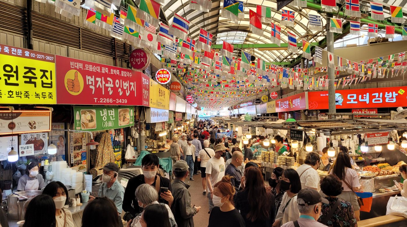 Food stalls inside Gwangjang Market